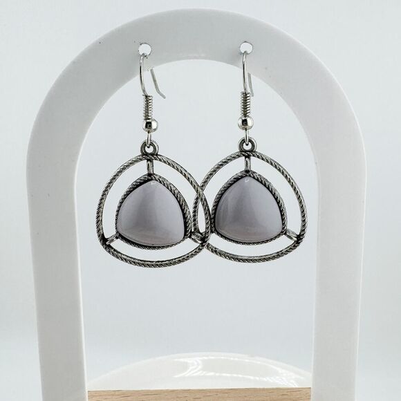 Vintage Southwestern Triangle Earrings with Gray Stone Dangles Contemporary - Picture 3 of 7
